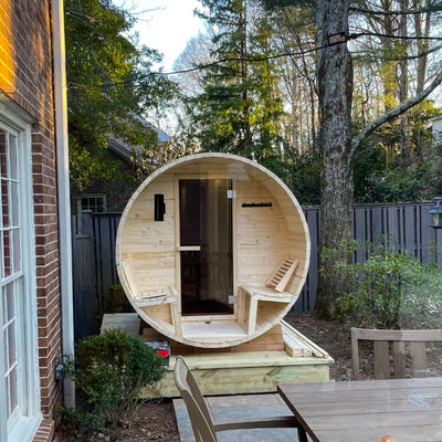 Sauna tonneau en pin blanc de Finlande ALEKO pour 6 à 8 personnes avec chauffage électrique UL - 88 L x 73 l x 79 H pouces