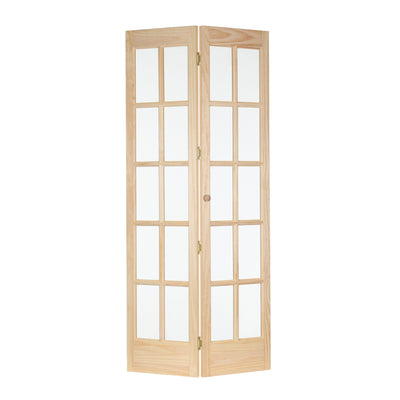 Porte pliante traditionnelle en pin brut AWC de 32 pouces avec verre divisé