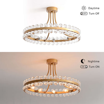 Plafonnier semi-encastré en cristal Elvira à 8 lumières, forme de roue de chariot
