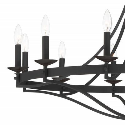 Lustre Empire à 12 lumières de style ferme moderne Fidenza avec roue de chariot et UL - D40'' * H135''