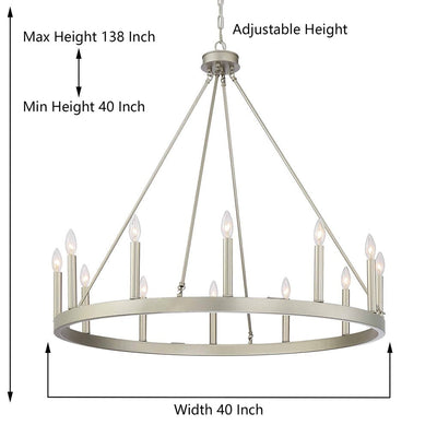Lustre Acroma Farmhouse à 12 lumières, 40 po, en forme de roue de chariot, certifié UL - 40 po P x 138 po H