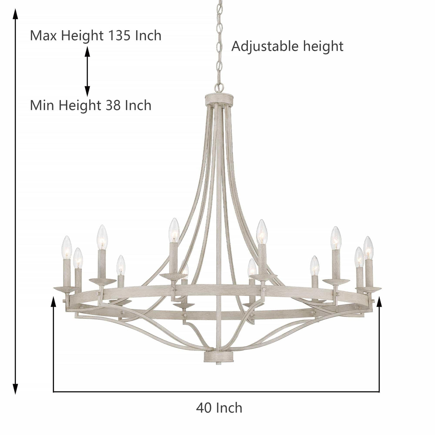 Lustre Empire à 12 lumières de style ferme moderne Fidenza avec roue de chariot et UL - D40'' * H135''
