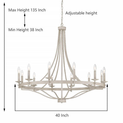 Lustre Empire à 12 lumières de style ferme moderne Fidenza avec roue de chariot et UL - D40'' * H135''