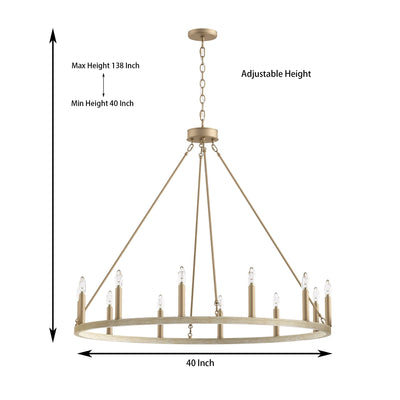 Lustre Acroma Farmhouse à 12 lumières, 40 po, en forme de roue de chariot, certifié UL - 40 po P x 138 po H