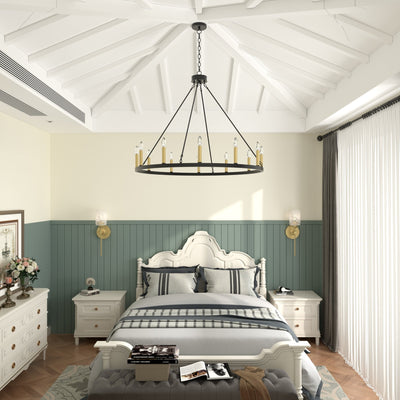 Lustre Acroma Farmhouse à 12 lumières, 40 po, en forme de roue de chariot, certifié UL - 40 po P x 138 po H
