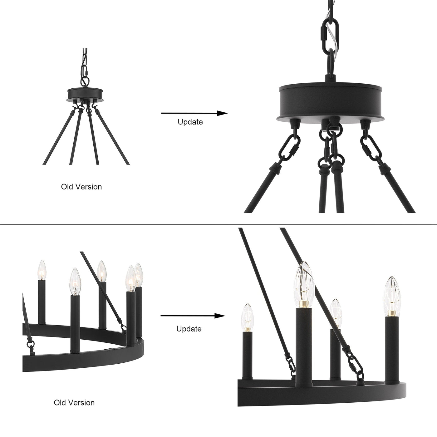 Lustre Acroma Farmhouse à 12 lumières, 40 po, en forme de roue de chariot, certifié UL - 40 po P x 138 po H
