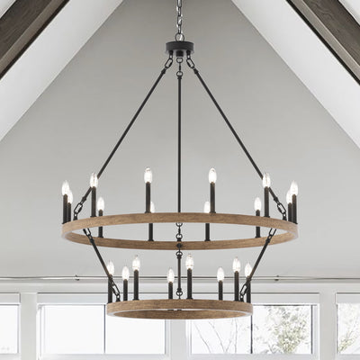 Lustre rond en forme de roue de chariot de style ferme moderne Acroma à 20 lumières de 40 po avec UL