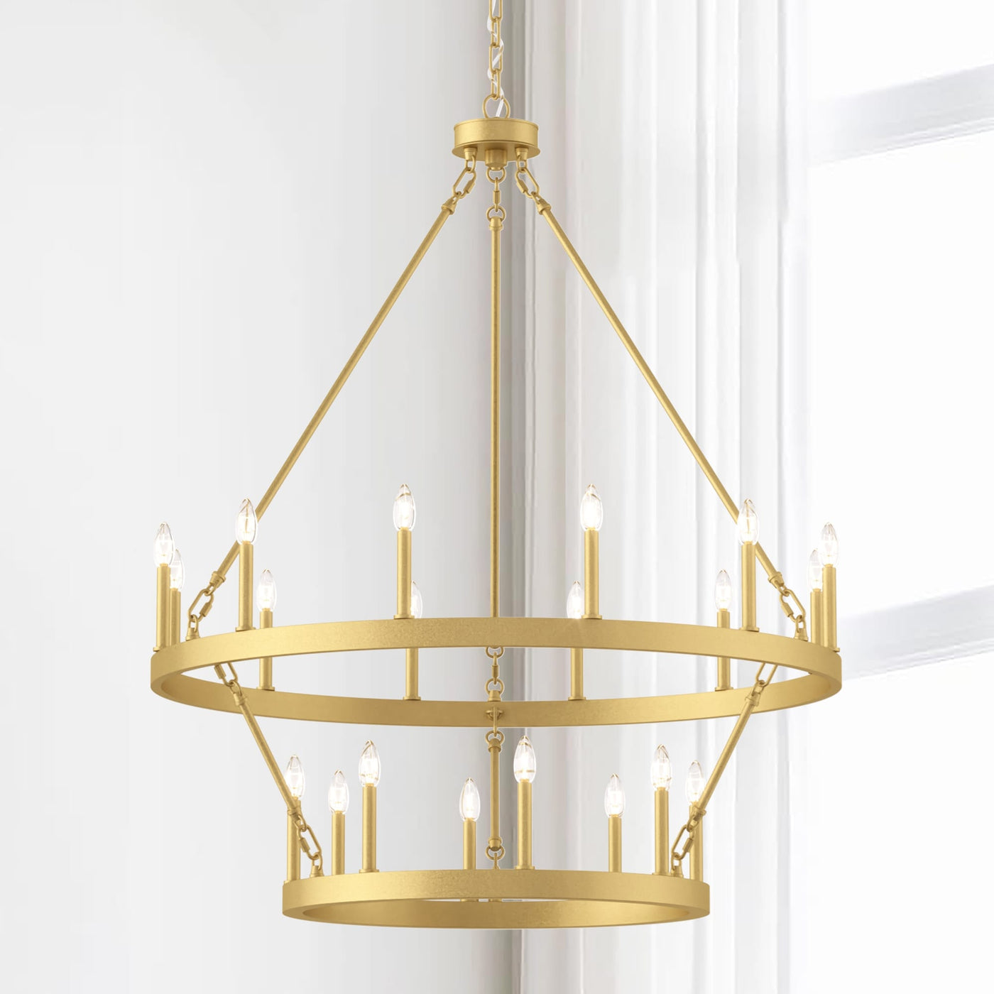Lustre rond en forme de roue de chariot de style ferme moderne Acroma à 20 lumières de 40 po avec UL