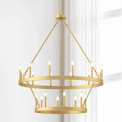 Lustre rond en forme de roue de chariot de style ferme moderne Acroma à 20 lumières de 40 po avec UL