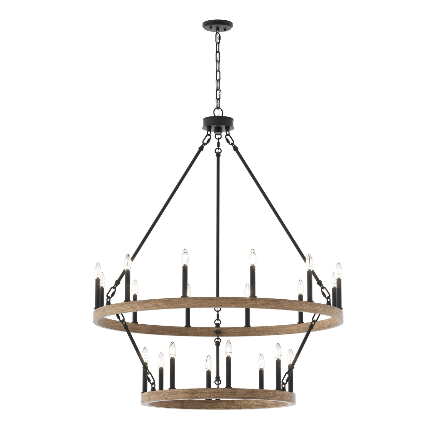 Lustre rond en forme de roue de chariot de style ferme moderne Acroma à 20 lumières de 40 po avec UL