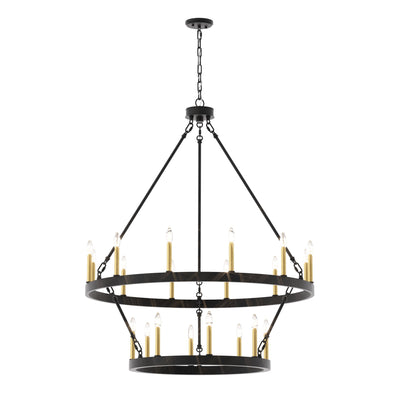 Lustre rond en forme de roue de chariot de style ferme moderne Acroma à 20 lumières de 40 po avec UL