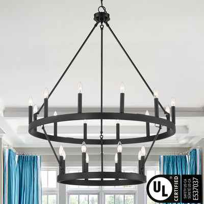 Lustre rond en forme de roue de chariot de style ferme moderne Acroma à 20 lumières de 40 po avec UL