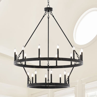 Lustre rond en forme de roue de chariot de style ferme moderne Acroma à 20 lumières de 40 po avec UL