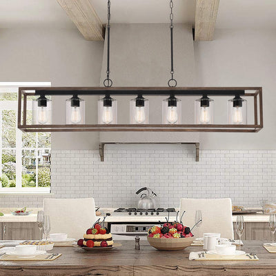 Lustre linéaire rectangulaire Allegray Farmhouse de 52 po à 7 lumières pour îlot de cuisine