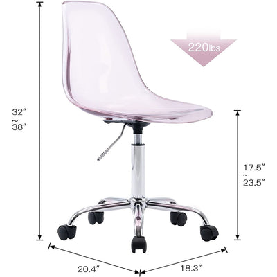 Chaise de bureau pivotante en acrylique à hauteur réglable sans accoudoirs