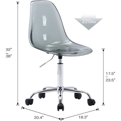Chaise de bureau pivotante en acrylique à hauteur réglable sans accoudoirs