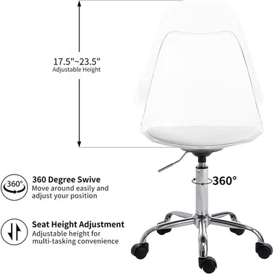 Chaise de bureau pivotante en acrylique à hauteur réglable sans accoudoirs