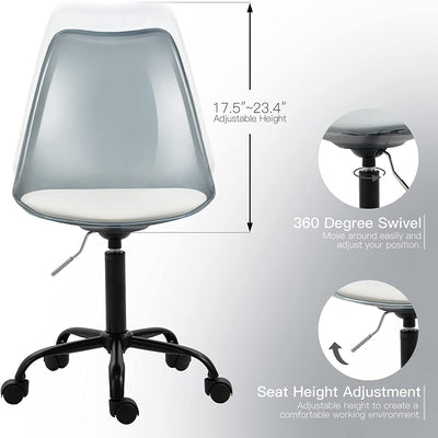 Chaise de bureau pivotante en acrylique à hauteur réglable sans accoudoirs