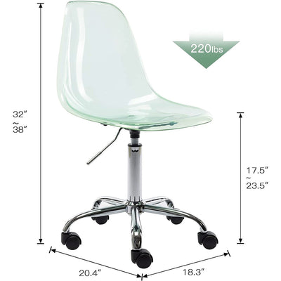 Chaise de bureau pivotante en acrylique à hauteur réglable sans accoudoirs
