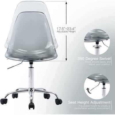 Chaise de bureau pivotante en acrylique à hauteur réglable sans accoudoirs