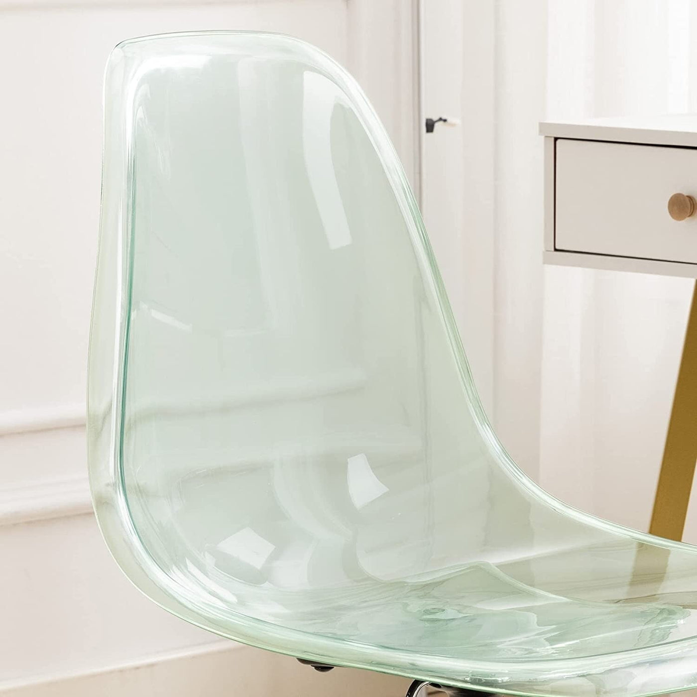 Chaise de bureau pivotante en acrylique à hauteur réglable sans accoudoirs