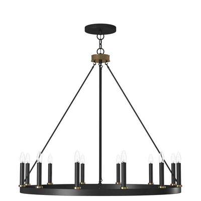 Lustre Acroma Farmhouse à 12 lumières, 40 po, en forme de roue de chariot, certifié UL - 40 po P x 138 po H