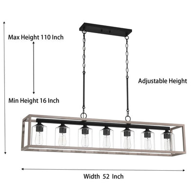 Lustre linéaire rectangulaire Allegray Farmhouse de 52 po à 7 lumières pour îlot de cuisine