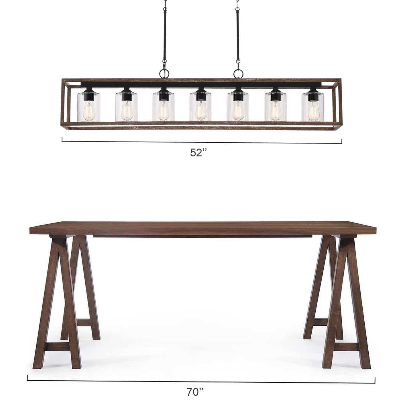 Lustre linéaire rectangulaire Allegray Farmhouse de 52 po à 7 lumières pour îlot de cuisine