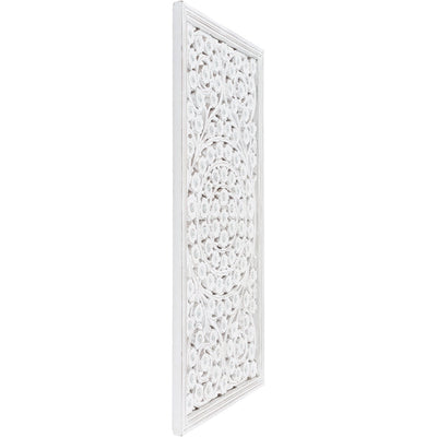 Panneau mural Allen blanc lavé sculpté à la main 48 x 28 pouces avec incrustation de miroir