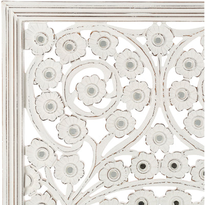 Panneau mural Allen blanc lavé sculpté à la main 48 x 28 pouces avec incrustation de miroir