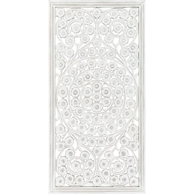 Panneau mural Allen blanc lavé sculpté à la main 48 x 28 pouces avec incrustation de miroir