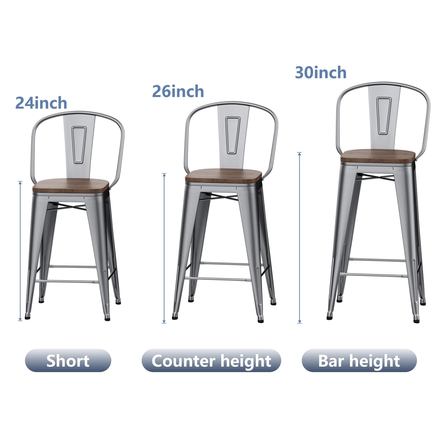 Tabourets de bar de ferme Andeworld, ensemble de 4 tabourets de bar à hauteur de comptoir - Ensemble de 4