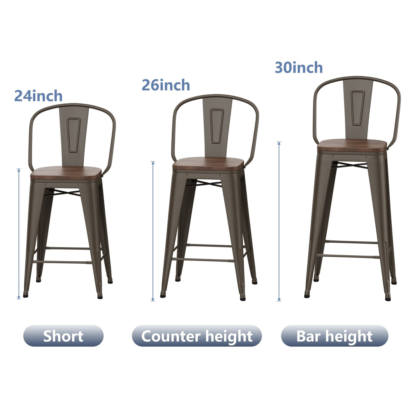 Tabourets de bar de ferme Andeworld, ensemble de 4 tabourets de bar à hauteur de comptoir - Ensemble de 4
