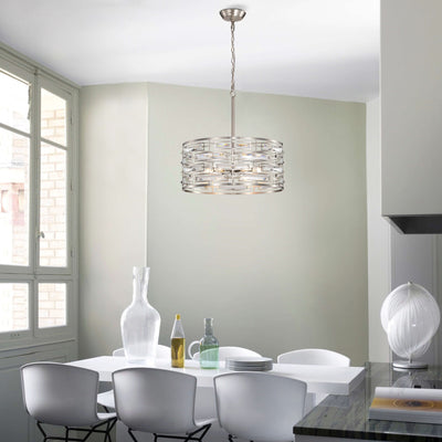 Lustre à abat-jour tambour Anita avec prisme en verre transparent