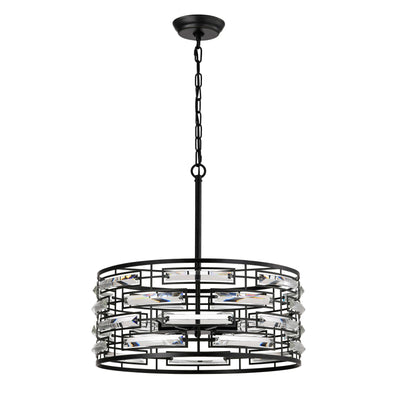 Lustre à abat-jour tambour Anita avec prisme en verre transparent
