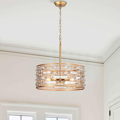 Lustre à abat-jour tambour Anita avec prisme en verre transparent