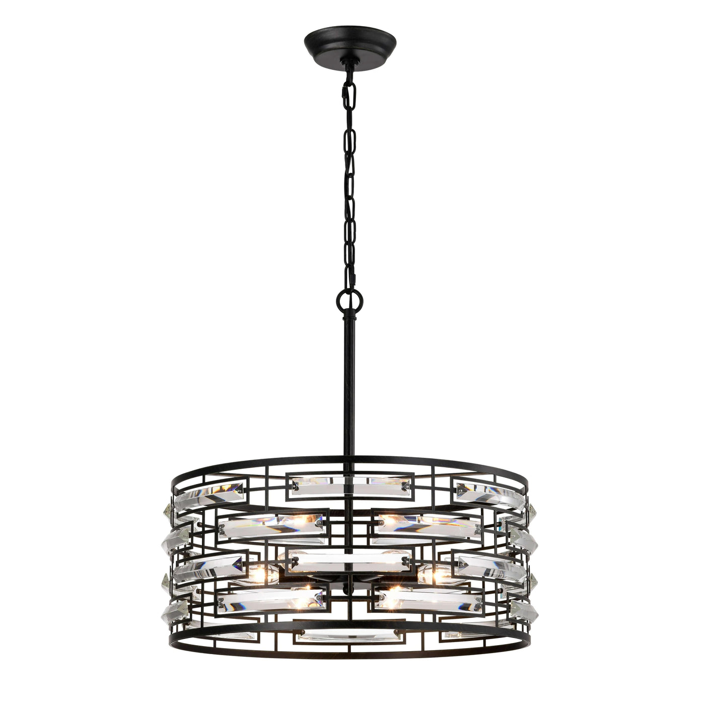 Lustre à abat-jour tambour Anita avec prisme en verre transparent