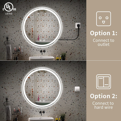 Miroir de courtoisie rond sans cadre, antibuée, éclairé par LED et à intensité variable