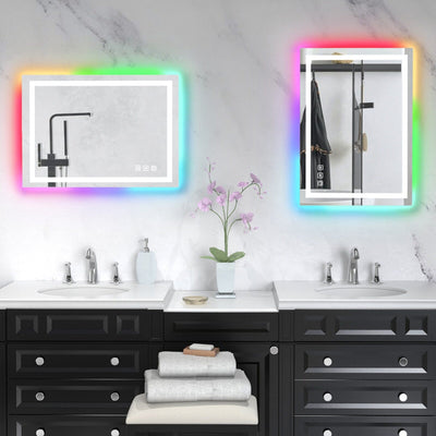 Miroir de salle de bain antibuée rétroéclairé RVB et à éclairage frontal LED
