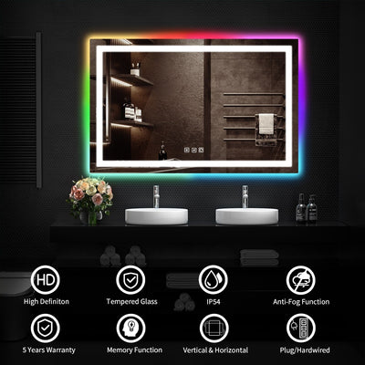 Miroir de salle de bain antibuée rétroéclairé RVB et à éclairage frontal LED