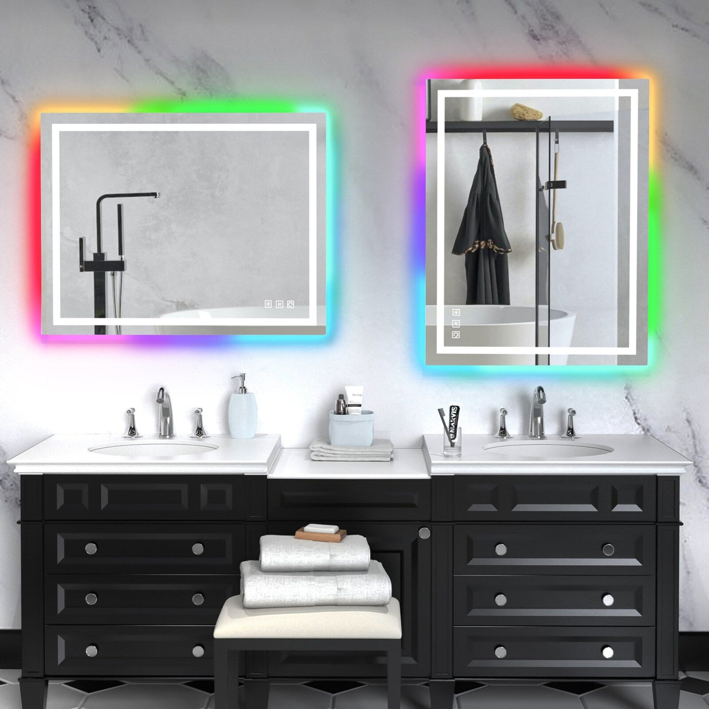 Miroir de salle de bain antibuée rétroéclairé RVB et à éclairage frontal LED