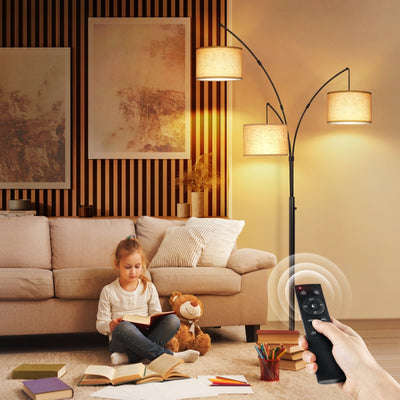 Lampadaire LED Arc à intensité variable, moderne, noir, 3 lampes, haut et arqué