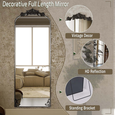 Miroir arqué pleine longueur avec motif floral baroque