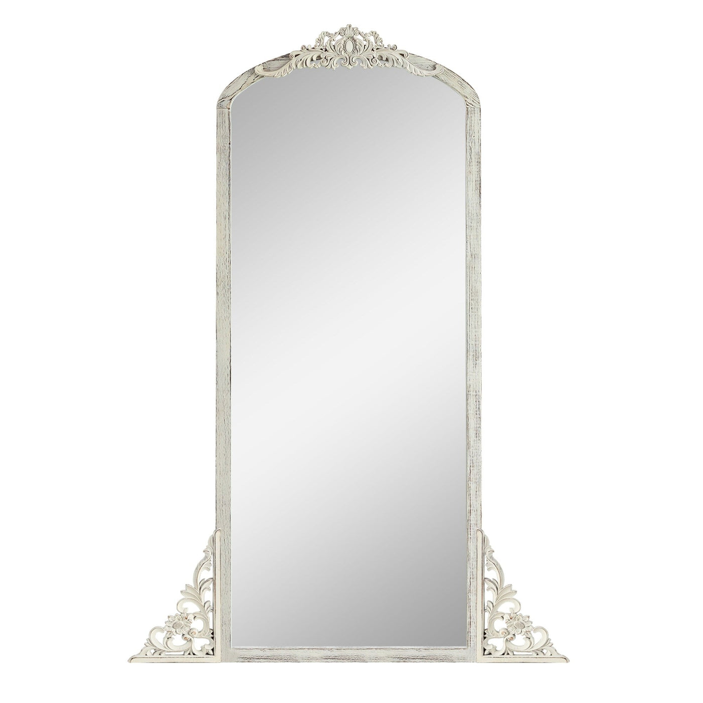 Miroir de sol sculpté en bois massif de forme arquée sur toute la longueur