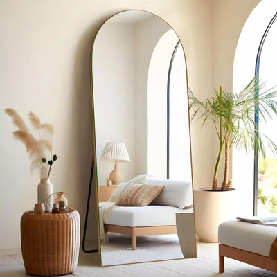 Miroir de sol en bois arqué pleine longueur, miroir mural