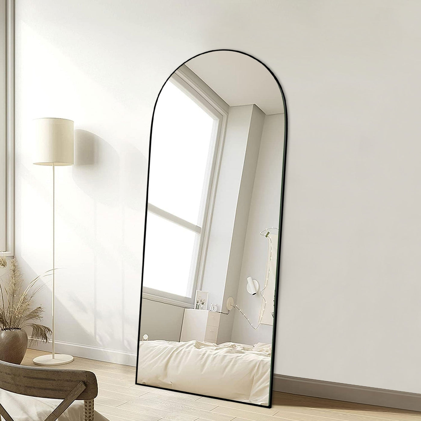 Miroir de sol en bois arqué pleine longueur, miroir mural