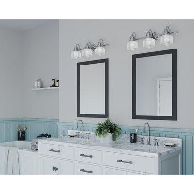 Luminaire de salle de bain côtier à trois lumières, collection Archie, en chrome poli, verre prismatique double transparent - 8,75 x 26,25 x 7,25