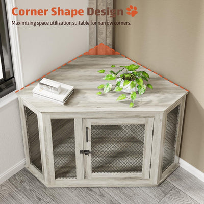 Niche d'angle pour chien Bossin, niche en bois de 44/52 pouces avec filet, niche décorative en bois pour chien, idéale pour l'intérieur