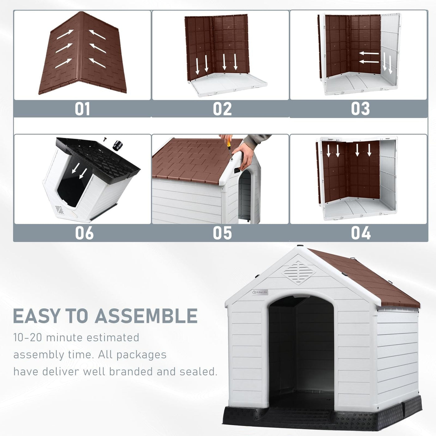 Niche en plastique Bossin pour chiens de petite et grande taille, niche isolée pour l'intérieur et l'extérieur, abri pour chiots avec plancher surélevé
