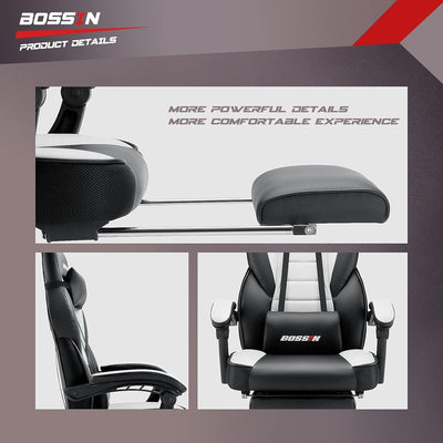 Chaise de jeu de style course BOSSIN, chaise de jeu grande et grande de 300 lb, chaise d'ordinateur à dossier haut